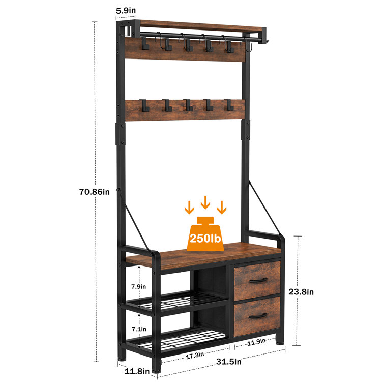 Height of coat hooks above online bench